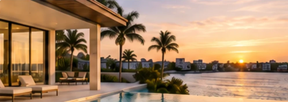 Southwest Florida waterfront residence at sunset